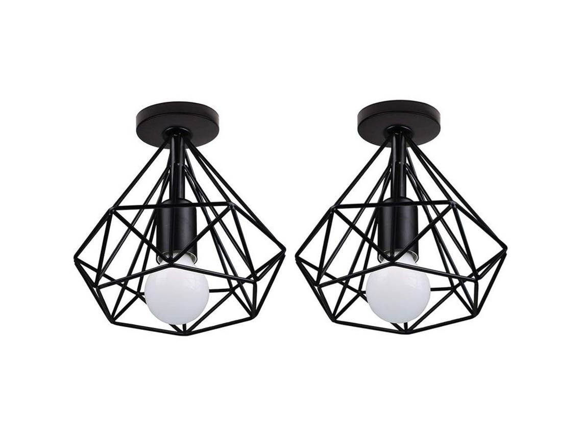 2026-lámpara Techo Industrial Vintage Metal Caja Diamante Led E27 25cm Negro Set De 2