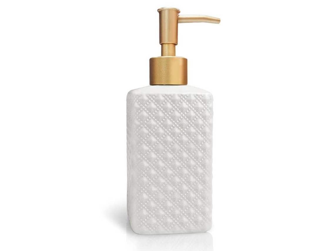 2026-dispensador De Jabón De Cerámica Con Bomba Dorada, Embossing Clásico, 350ml, Blanco