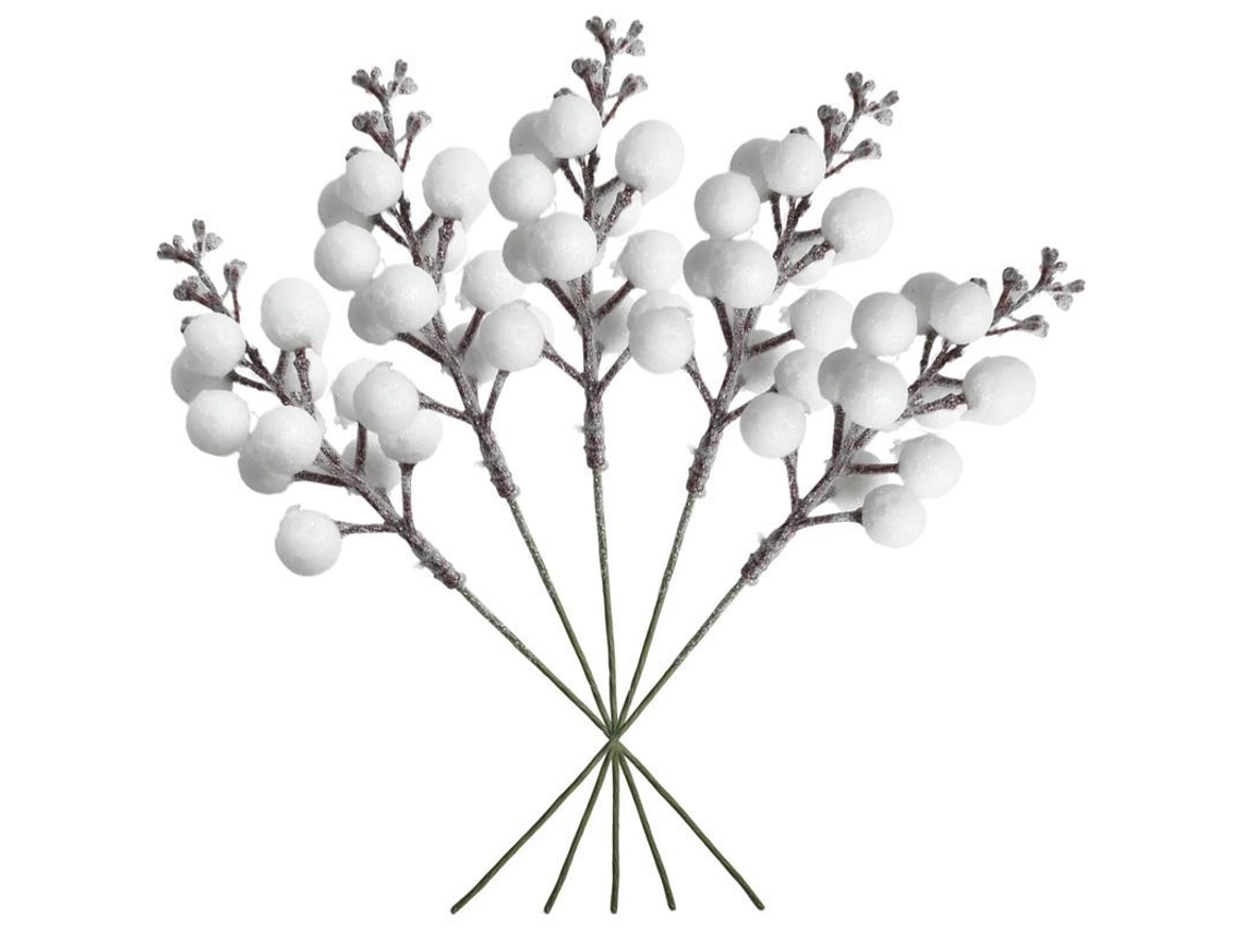 20 Ramas De Frutos Artificiales Blancos Con Brillo Para Decoración De Navidad, Árboles, Guirnaldas Y Manualidades