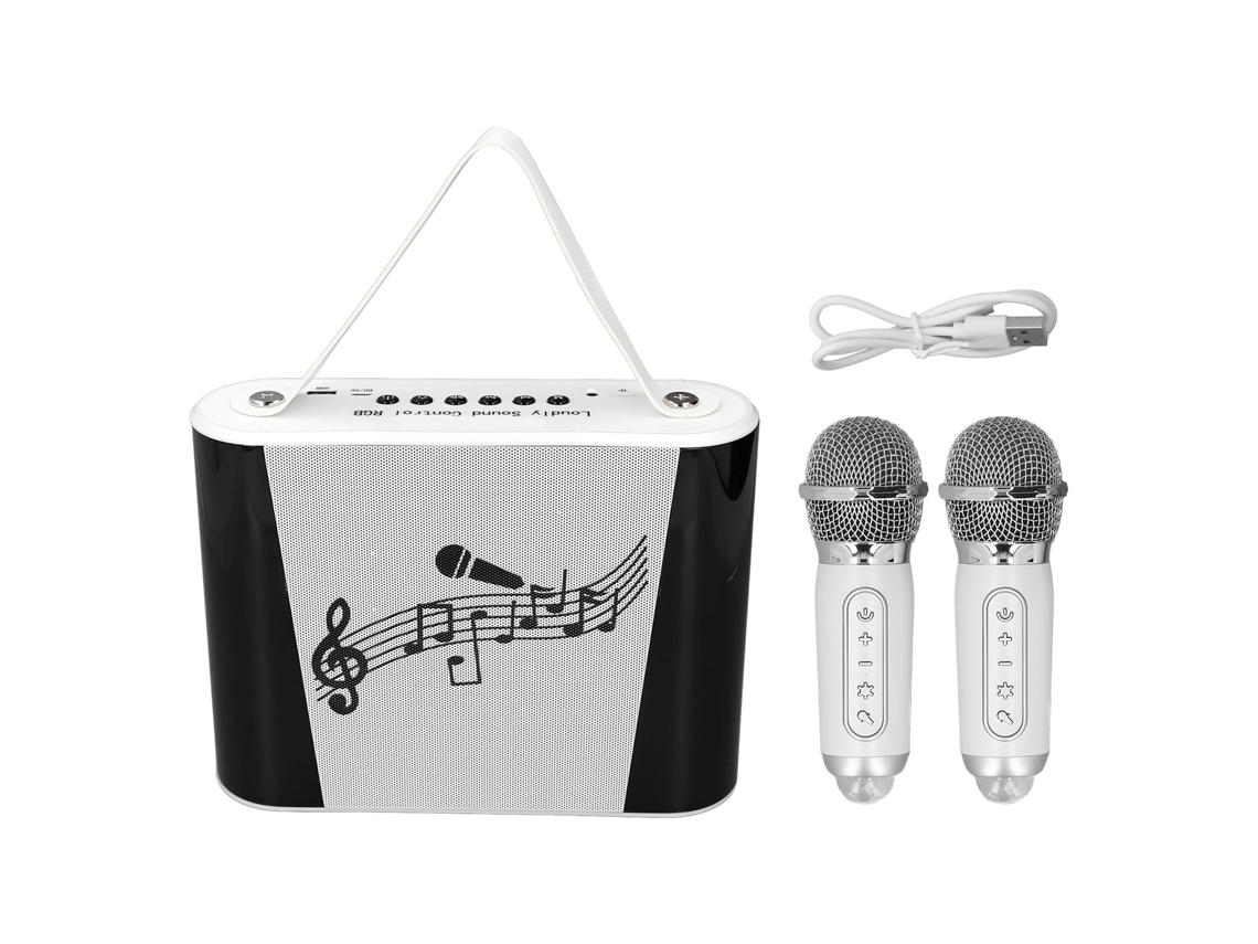 Rebe-máquina De Karaoke Infantil Inalámbrica Bluetooth Micrófono Mini Altavoz De Canto Para Hogar Blanco Doble Mic