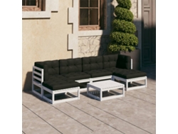 Conjunto de jardín DKD Home Decor de 7 piezas con cojines de pino macizo blanco