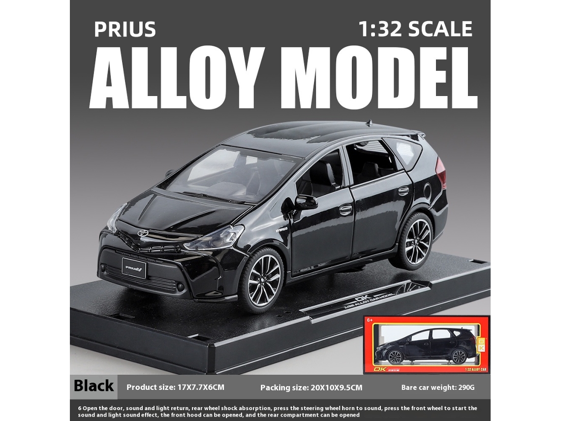 Miniatura de Prius a escala 1:32, con mecanismo de retrofricción. Mdug (negro).