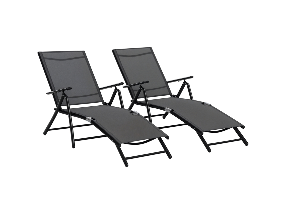 Juego 2 Sillas Jardín Plegables, 64x134x95cm, Negro