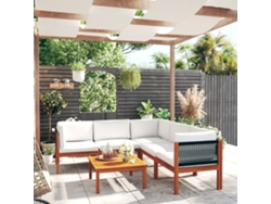 Pcs Conjunto Lounge Jardim C/ Almofadões Acácia Maciça Creme Dkd Home Decor