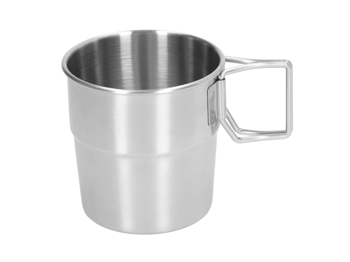 Taza portátil de acero inoxidable para acampar al aire libre de 320 ml con asa plegable