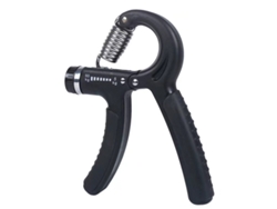 Entrenador de agarre ajustable de color negro oscuro para fortalecer los músculos de manos y brazos con resistencia. Mdug