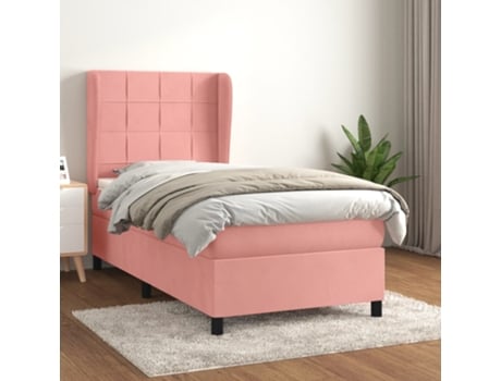 vidaXL Cama con somier y colchón 90x200 cm terciopelo rosa