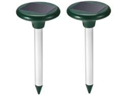Un conjunto de repelentes subterráneos para plagas que contienen 2 fuentes de energía solar, impermeables, para jardines y patios exteriores.