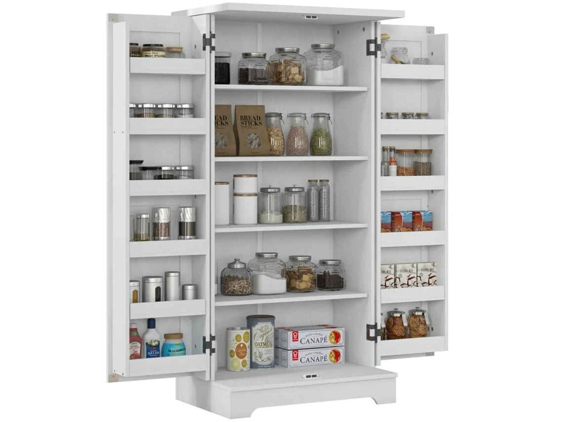 Mueble de cocina VISTA, aparador de 5 niveles, puertas y estantes ajustables, color crema.