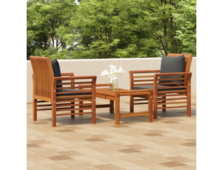Conjunto 3 de muebles para jardín VIDAXL con cojines madera acacia