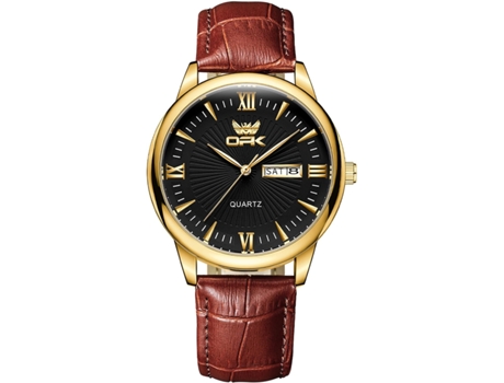 VEANXIN Relojes de pulsera impermeables de cuero para hombre con fecha de semana-Oro negro