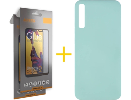 Kit Funda + 2 Protectores de Pantalla Samsung Galaxy A30s ACCETEL Full Silicona Líquida (Verde Agua)