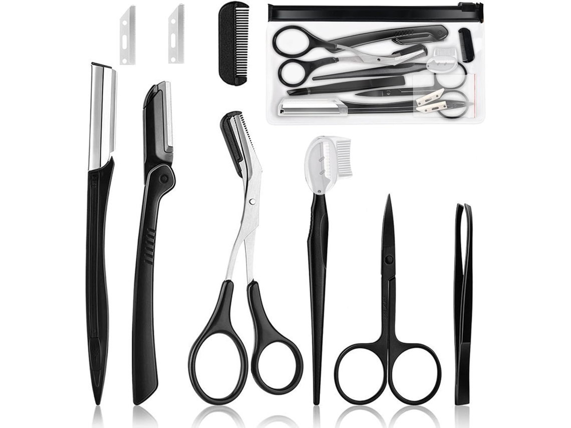 Set De 9 Piezas De Acero Inoxidable Para Cejas, Tijeras + Maquinilla De Afeitar, Unisex