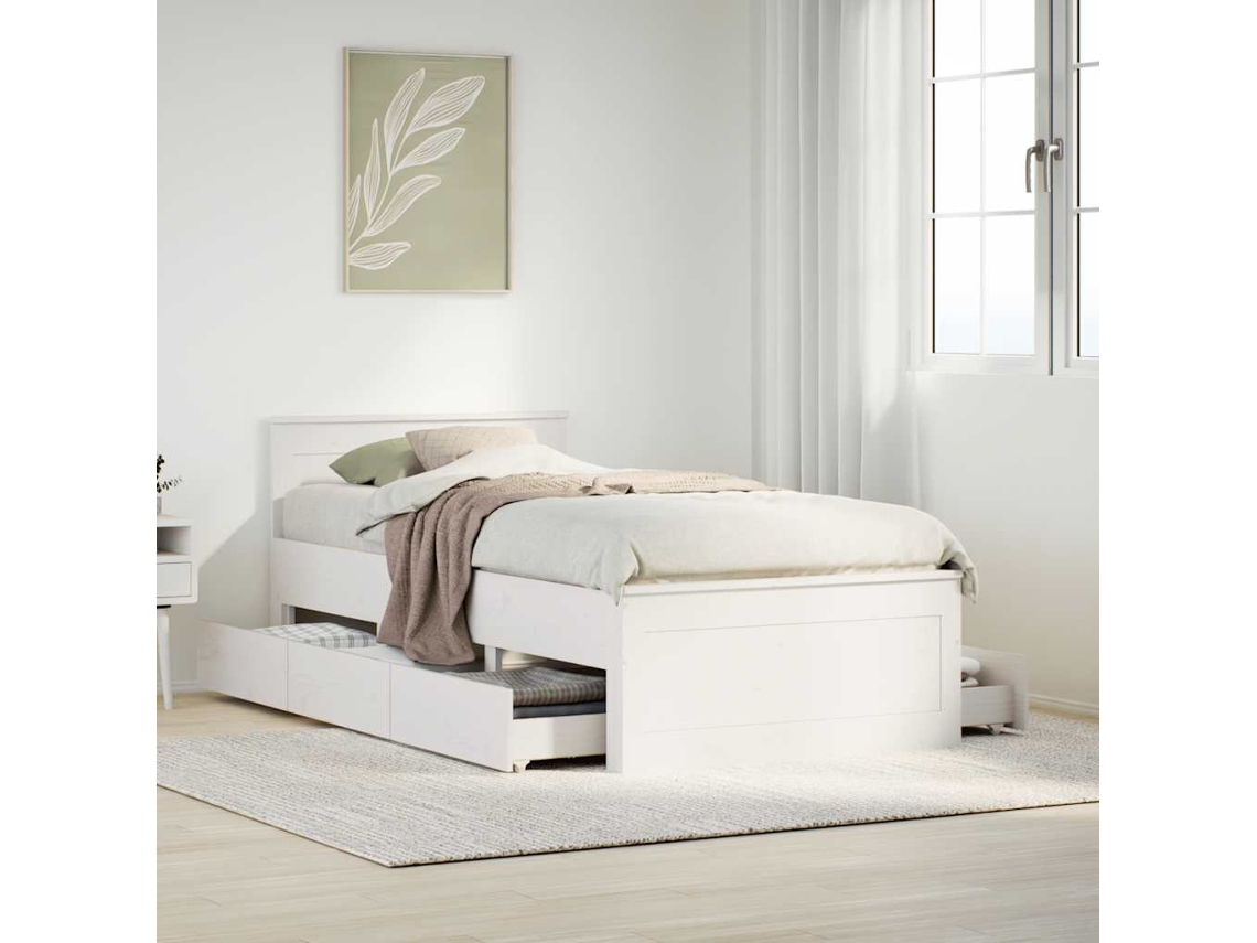 Cama Sin Colchón Y Cabecero Madera Maciza Pino Blanca 75x190 Cm