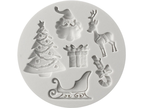 Molde para Tartas Navideñas con Árbol, Reno, Trineo, Papá Noel y Copos de Nieve (Gris y Blanco)