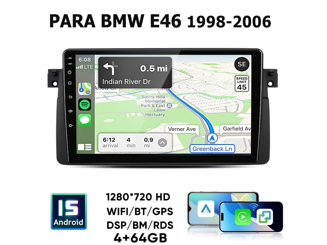 Ecrã Android 15 Para Bmw E46 1998-2006 9 Polegadas 4gb+64gb Wifi 8 Núcleos Sem Fios Carplay Android Auto Junsun