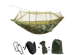 Hamaca portátil con mosquitera de camuflaje para dormir.