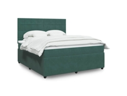 Cama Box Spring Con Colchón Terciopelo Verde Oscuro 180x200 Cm