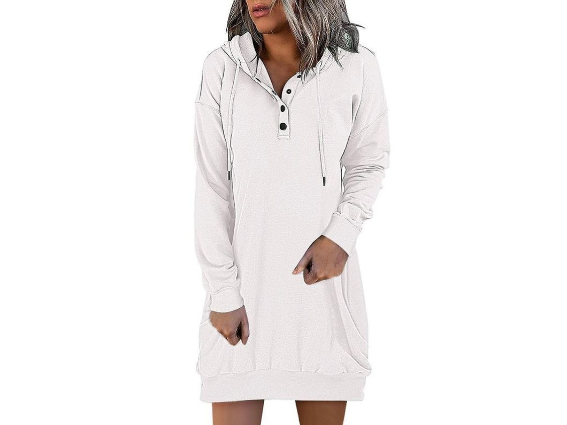 2026-12485-vestido Casual Con Capucha Maigswhoo Para Mujer Talla Regular Invierno Otoño Manga Larga Xxl Blanco