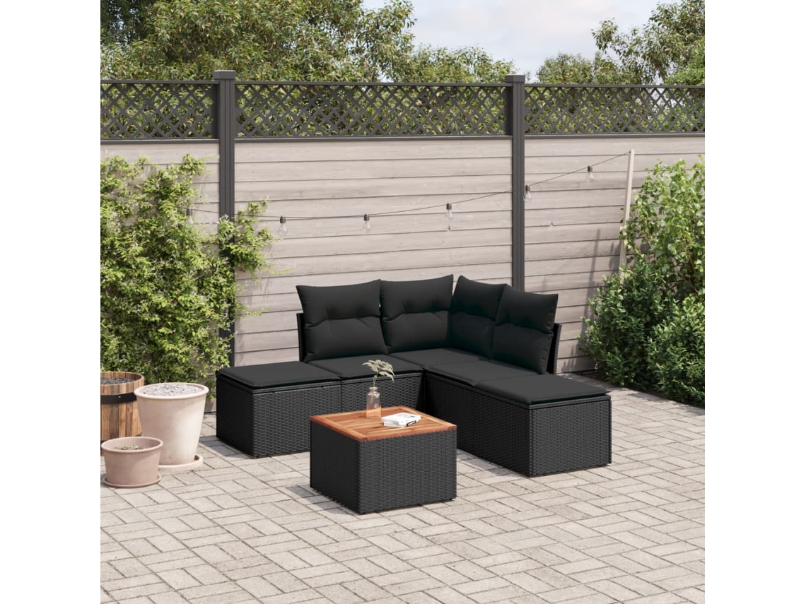 Conjunto de sofás de jardín de 6 piezas DKD Home Decor con cojines de mimbre negros