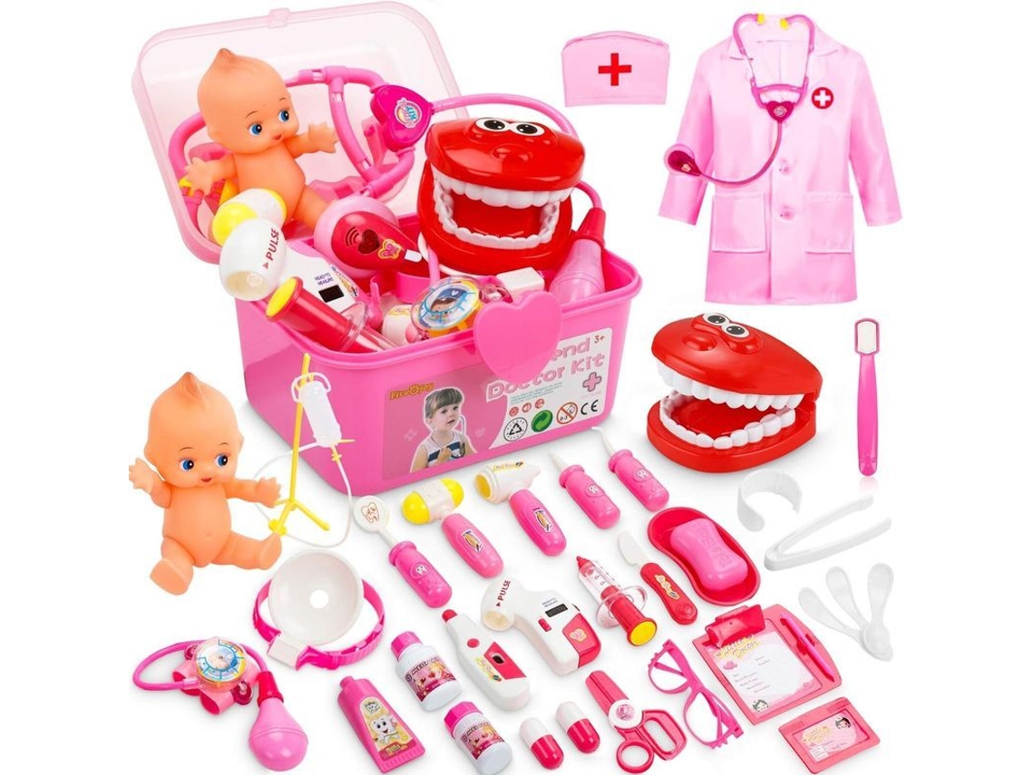 Kit Médico Infantil De 47 Piezas Con Traje Rosa Y Muñeca - Juguete Para Juegos De Rol