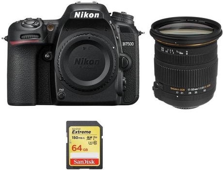 Kit Cámara Réflex NIKON D7500 + SIGMA 17-50MM F2.8 EX DC OS HSM + Tarjeta SD de 64GB