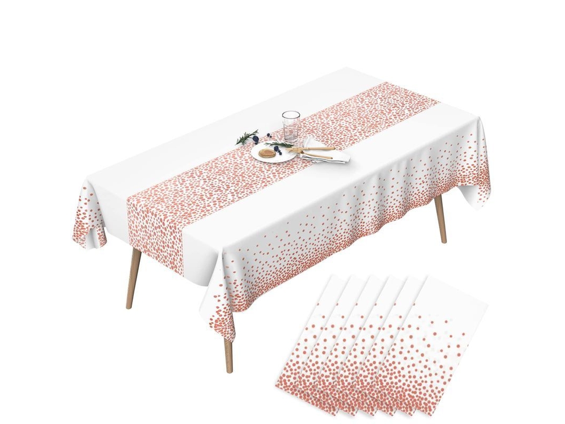 2026-mantel Rectangular De Fiesta De Oro Rosa Impermeable, 6 Paquetes Con Decoración De Puntos Y Runner