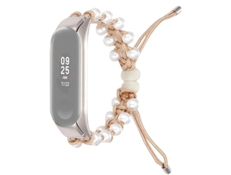 Correa de nailon decoración de cuentas diseño de cordón ajustable para Xiaomi Mi Band 5/6 - caqui