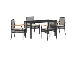 Conjunto De Comedor De Jardín 5 Uds | Mueble De Jardín Negro Ratán Sintético
