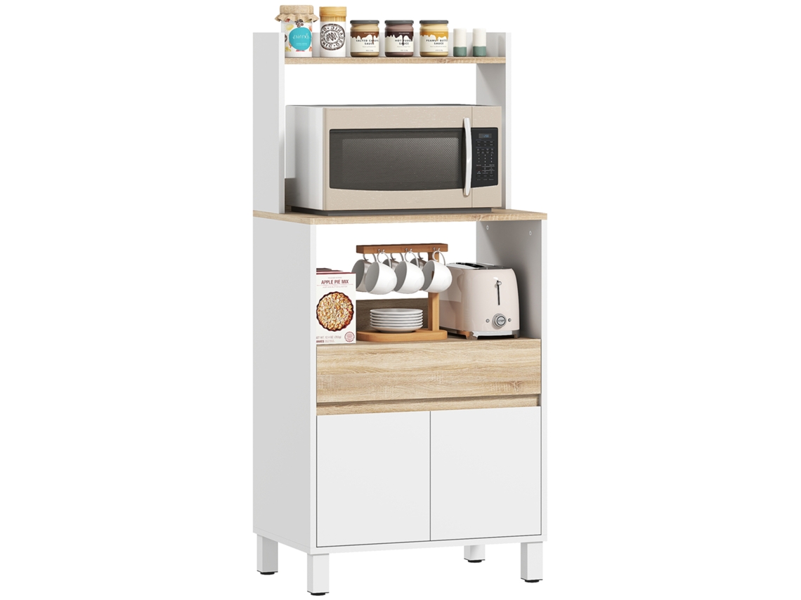 Mueble Microondas Cocina Armario Cajón Estante Roble Blanco