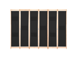 Separador de ambientes con 6 paneles, 240x170x4 cm, tela negra.