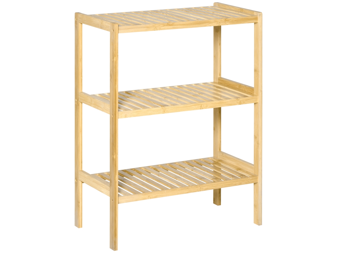 VPMKP - Estantería De Bambú Homcom, 3 Niveles, Antivuelco, 62x33x80 Cm, Acabado Natural.