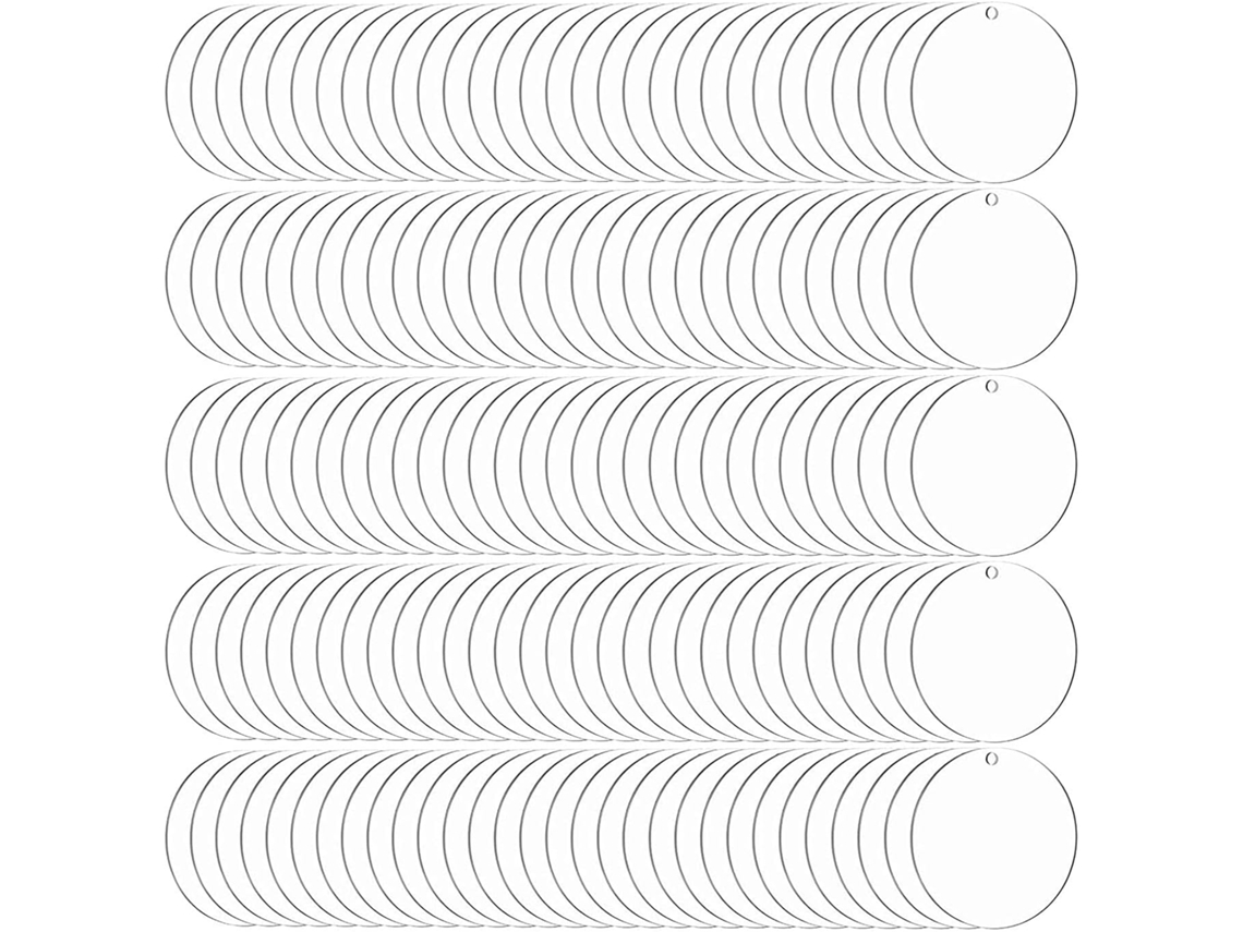 150 Llaveros Redondos De Acrílico, Blancos, De 2 Pulgadas, Círculos Transparentes.