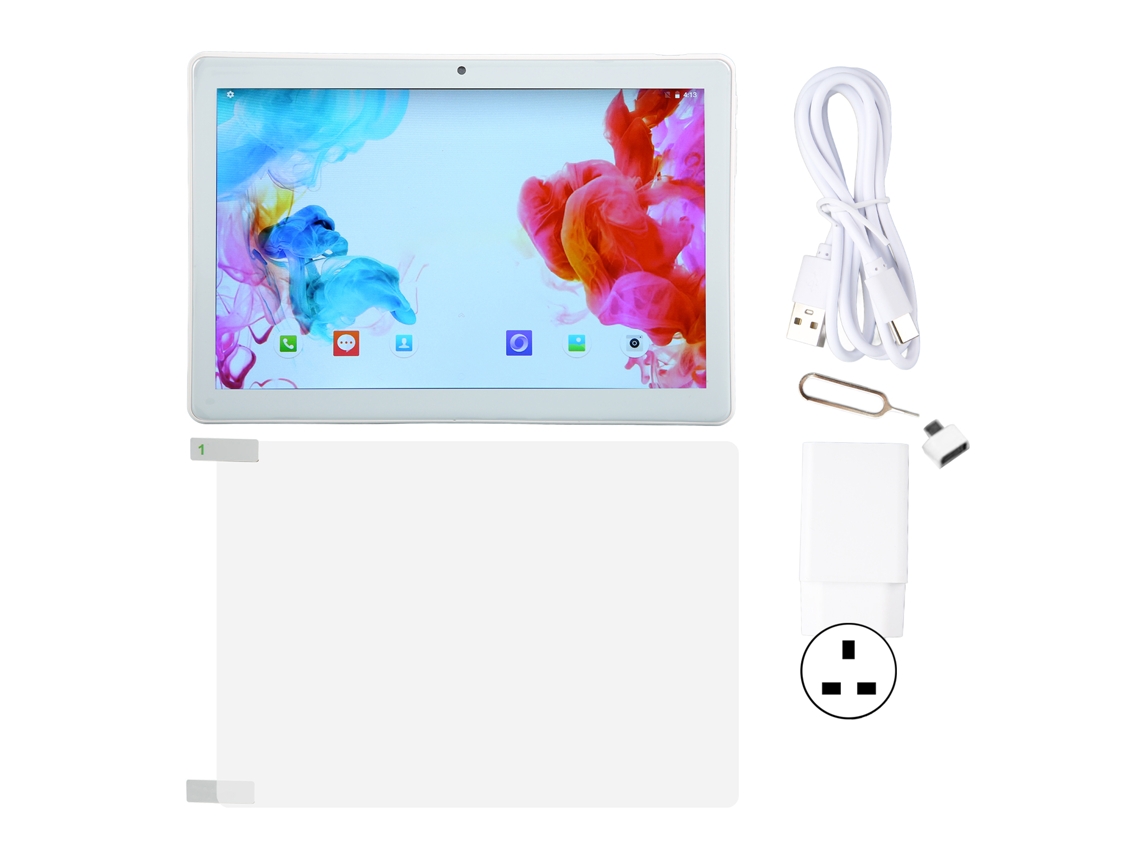 Tableta de 10,1 pulgadas con Android 9.0, 4 GB de RAM y 64 GB de ROM, Dual SIM, 4G LTE, color plata y dorado claro.
