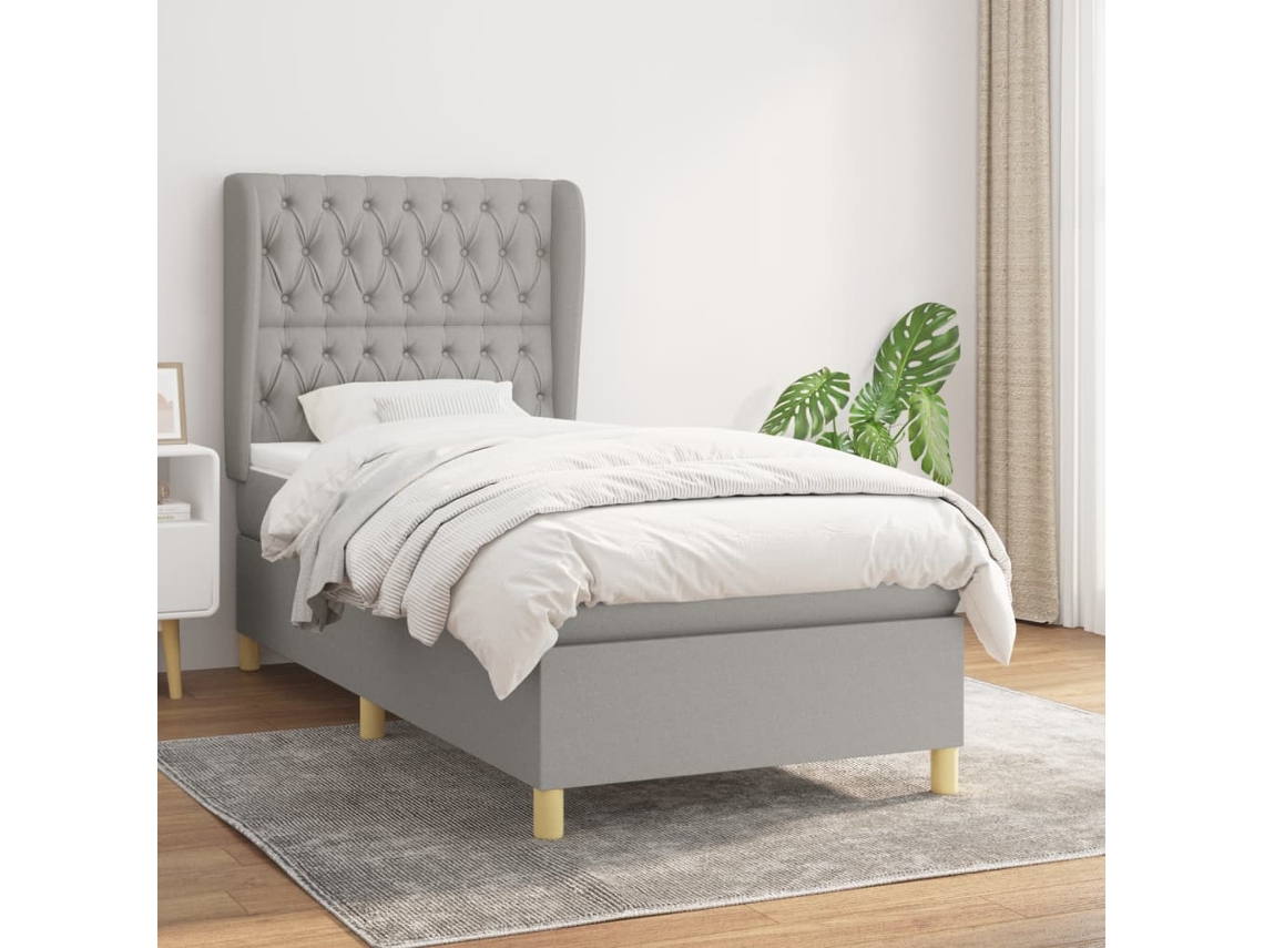Cama Box Spring Con Colchón Tela Gris Claro 100x200 Cm
