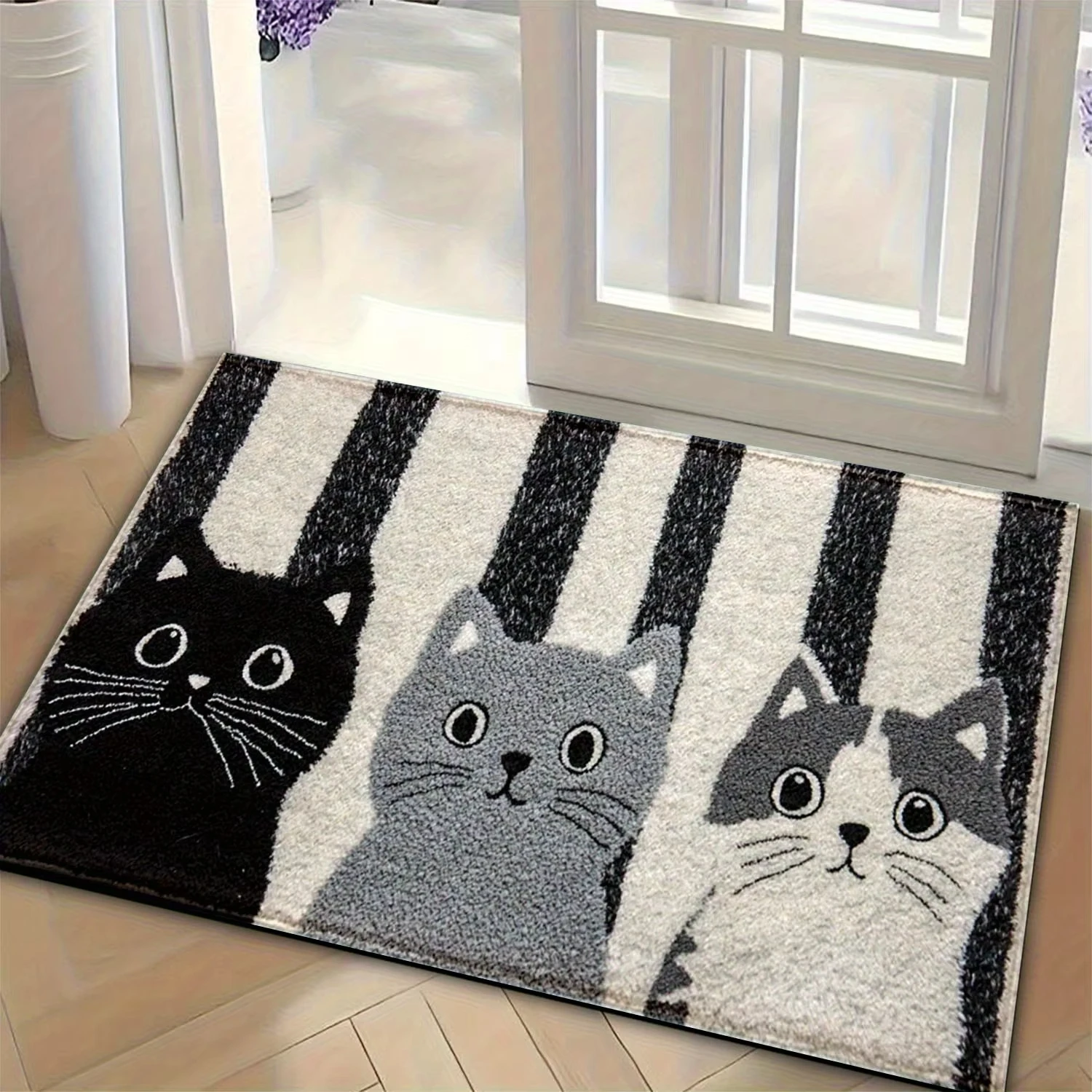 Alfombra De Gato Con Dibujos Animados A Rayas (50 X 80 Cm), Suave Y Resistente Al Agua.
