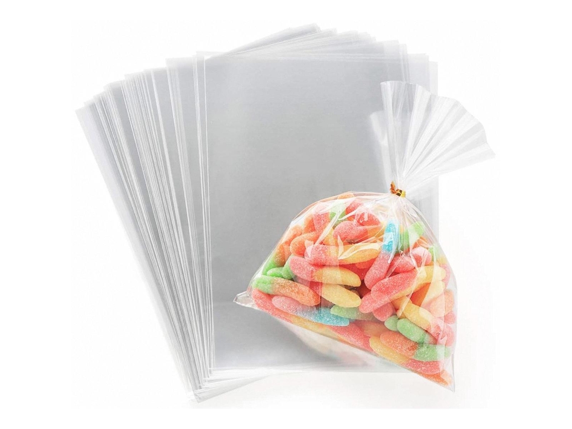 100 bolsas de celofán transparente, de 35 x 22 cm cada una.