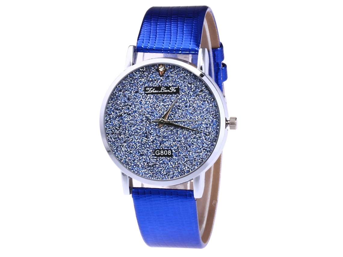 Reloj De Pulsera Unisex Zhoulianfa De Cuarzo Con Correa De Cuero Sintético Y Diamantes De Imitación Azules.