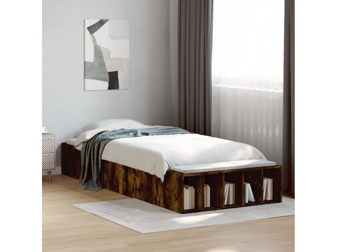 Estructura De Cama Madera De Ingeniería Roble Ahumado 90x190 Cm