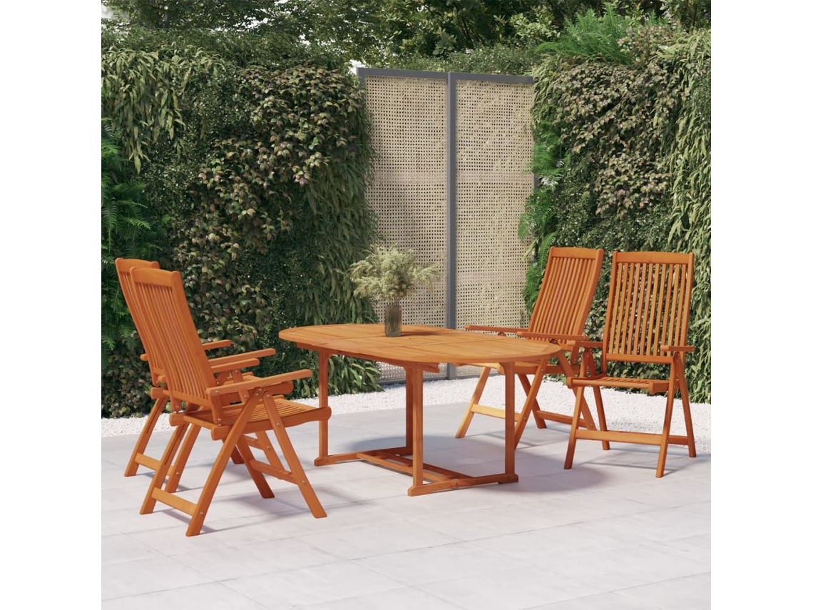 Juego de comedor de jardín de 5 piezas en madera maciza de eucalipto DKD Home Decor