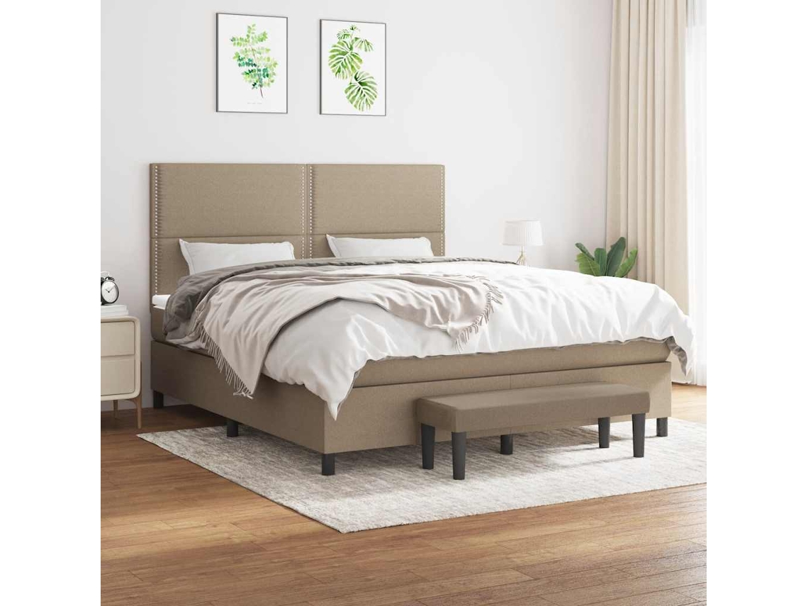 Cama Box Spring Con Colchón Tela Gris Taupe 180x200 Cm