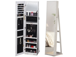 VPMKP - Armario joyero Homcom con espejo, suelo, iluminación LED, cerradura, armario, joyería, dormitorio, madera