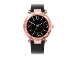 Reloj De Pulsera De Cuarzo Para Mujer Con Correa De Poliuretano, Estilo Moderno, Esfera Negra Con Diamantes.