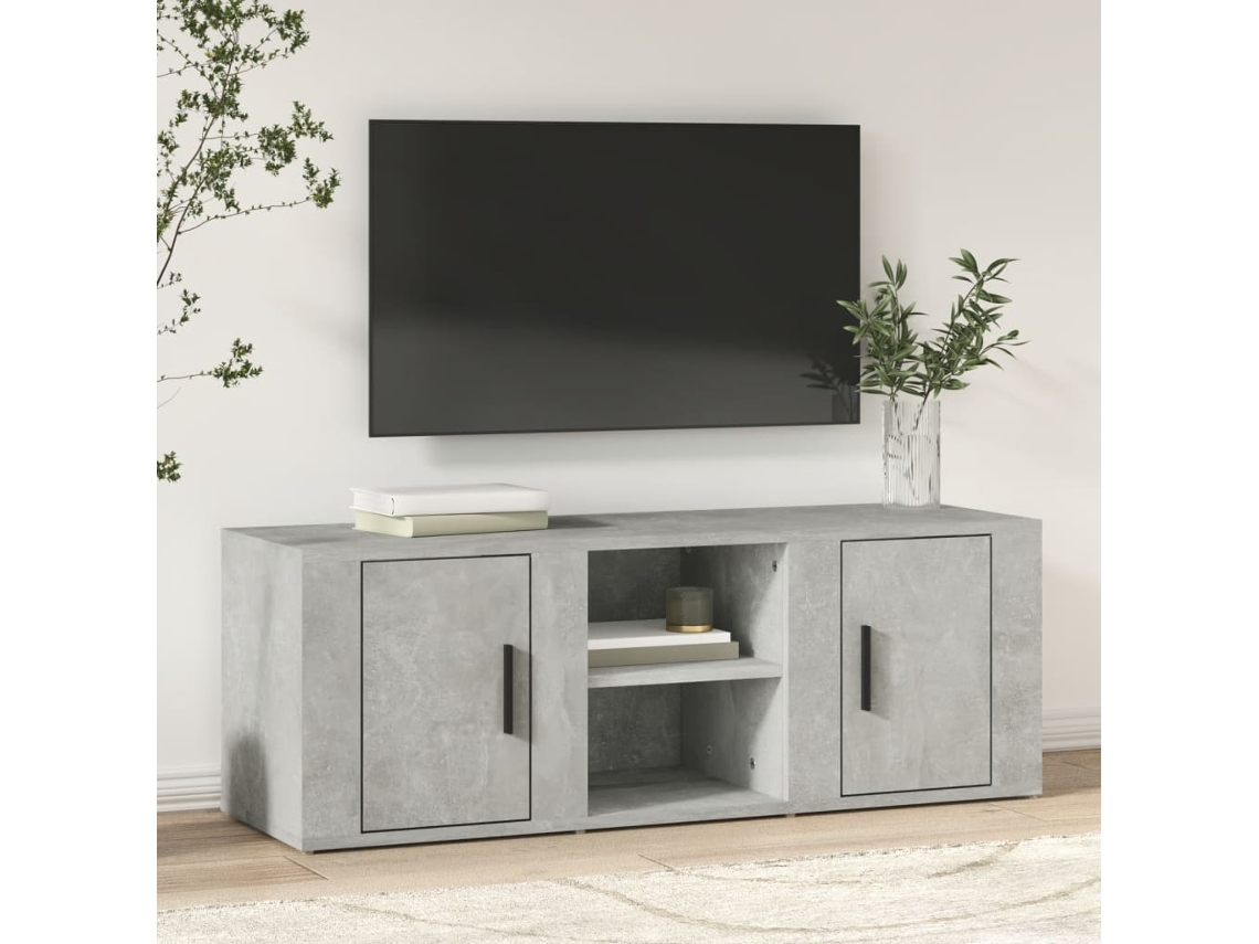 Mueble De Tv | Armario Para Tv | Gabinete De Tv Madera Contrachapada Gris Hormigón 100x31,5x35 Cm