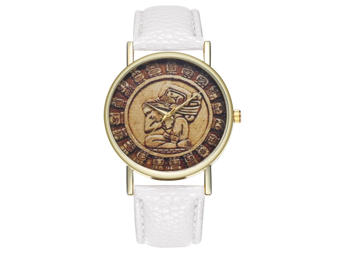 Reloj De Cuarzo De Moda Con Correa De Cuero Pu Para Pareja, Dial Redondo Simple Casual Blanco