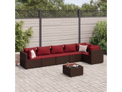 Conjunto de jardín de 7 piezas con cojines de mimbre marrón DKD Home Decor