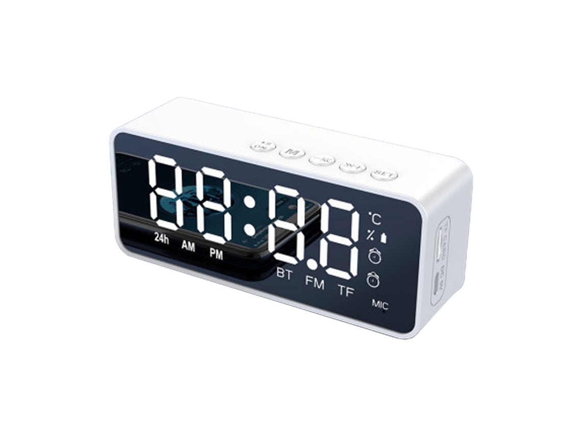 Reloj despertador digital con altavoz Bluetooth, pantalla LED de espejo con alarmas duales para dormitorio, compatible con altavoz de alta fidelidad y tarjeta TF.