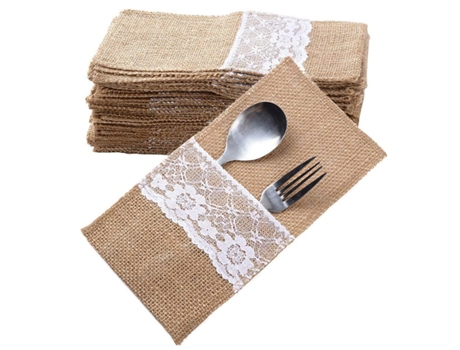 Bolsa de vajilla de yute de 40 Uds. bolsa de vajilla estante de arpillera y encaje decoración retro de boda decoración de mesa fiesta de boda ZMDEC...