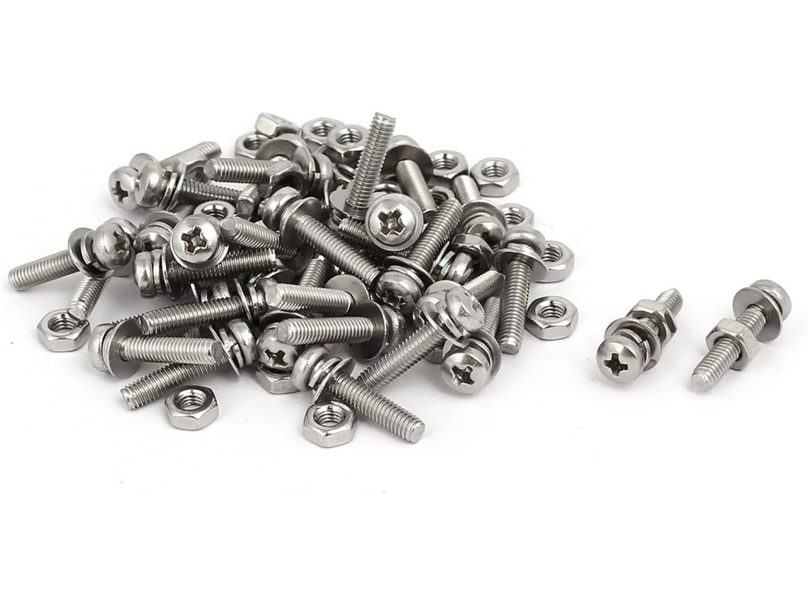 Tornillo De Cabeza Phillips De Acero Inoxidable 304 M3x14mm Con Tuerca Y Arandela De 35 Juegos