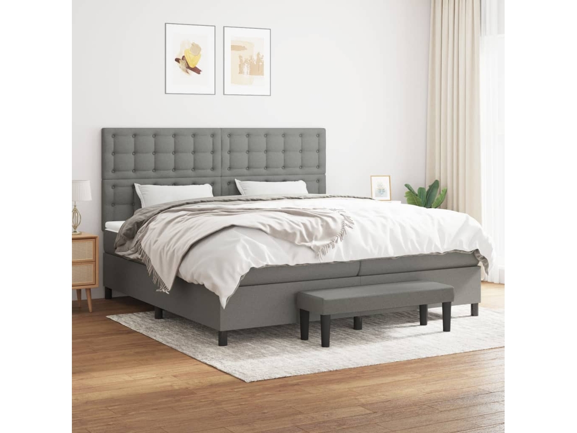 Cama Box Spring Con Colchón Tela Gris Oscuro 200x200 Cm